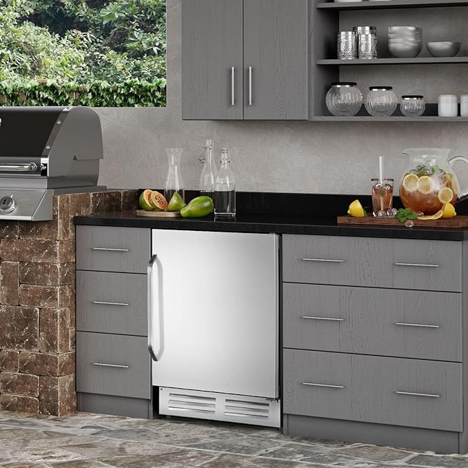 24 Inch Outdoor Beverage Refrigerator Cooler,Stainless Steel Wide Refrigerator for 210 Cans,Fit Perfectly for 24" Space Built-in Counter or Freestanding with powerful and quiet cooling system