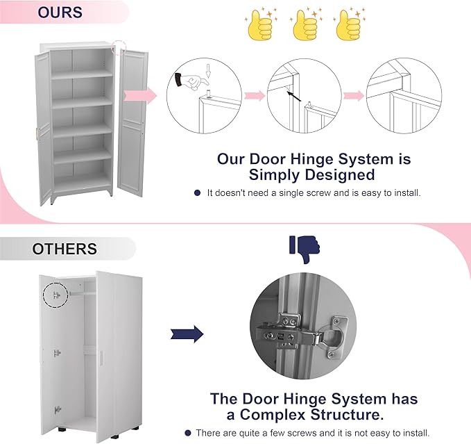 75" Storage Cabinet, Metal Pantry Cabinet, Kitchen Pantry Storage Cabinets with Doors and 4 Shelves, Cabinets for Laundry Room, Living Room, Dinning Room, Assembly Required, White