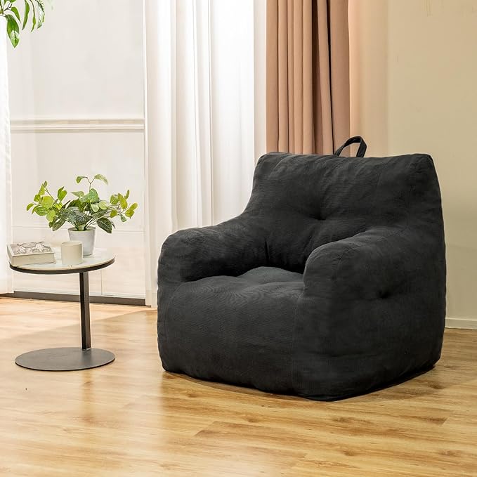 Bean Bag Chair, Bean Bag Chair for Adults, Fluffy and Comfy Bean Bag with Filler, Bean Bag Sofa Chair for Reading, Gaming, Stuffed High-Density Foam, Grey