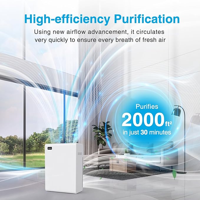Air Purifiers for Home Large Room up to 2000ft², H13 HEPA Air Filter for Pets Hair Dander Smoke Pollen Dust, Non-Ozone, Portable Air Purifiers for Bedroom Office Living Room, E-300L, White