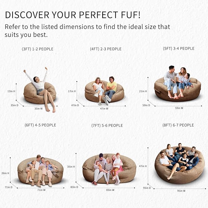 Bean Bag Chair for Adults 3FT,Soft Removable Cover for Teens/Girls Bedroom,Fluffy Giant Round Floor Beanbag Lounger Chairs (No Filler,Tan)