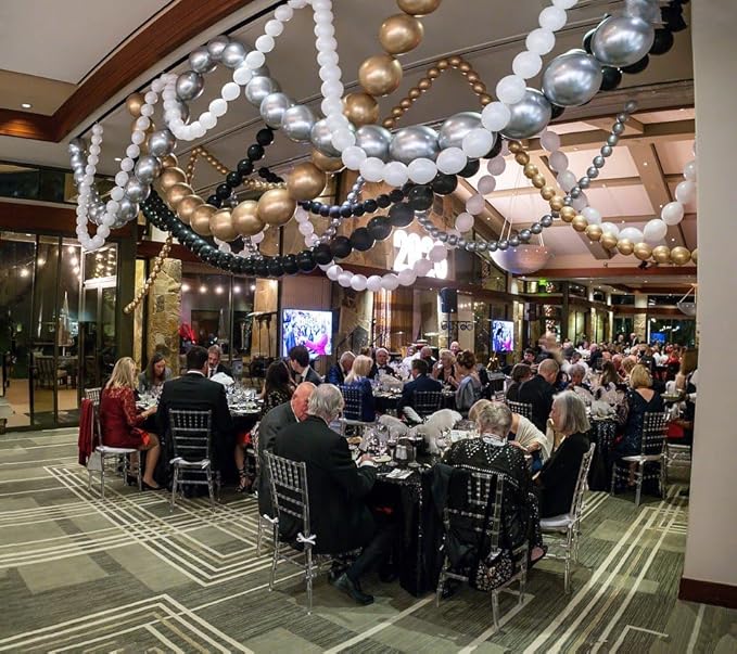 Black White and Gold Linking Balloons, 90PCS Black Gold and White Balloon Arch, Metallic Silver Quick Linked Connecting Balloon for Wedding Birthday Baby Shower Graduation New Year Party Decorations