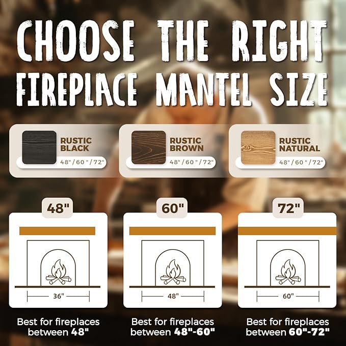 60x8x5 Fireplace Mantel - Handcrafted Hollow Rustic Solid Wood Wall Mounted Floating Shelf with Invisible Heavy Duty Wood Bracket (Weathered Brown)