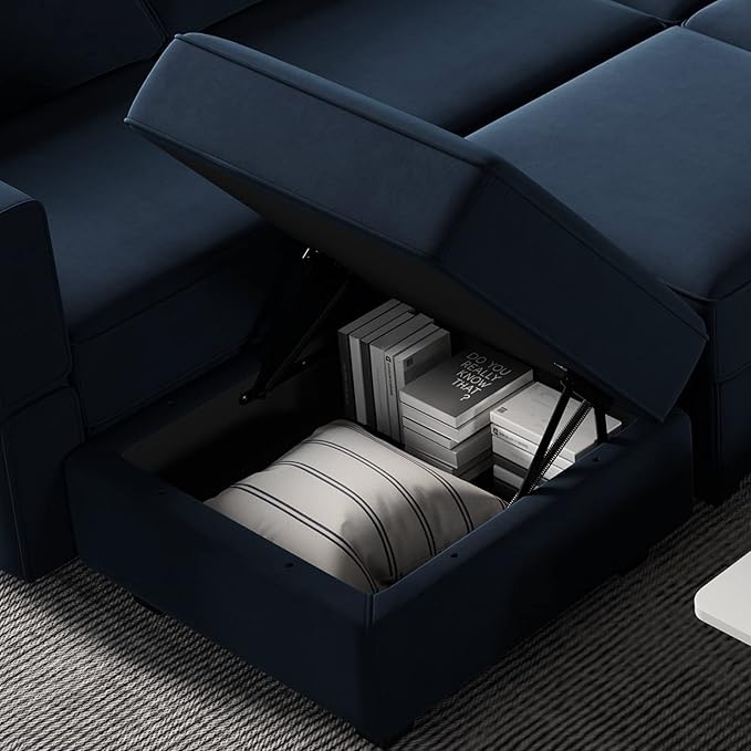 Belffin Modular Sofa Couch with Storage Seats Velvet 3 Seater Sofa for Living Room Blue