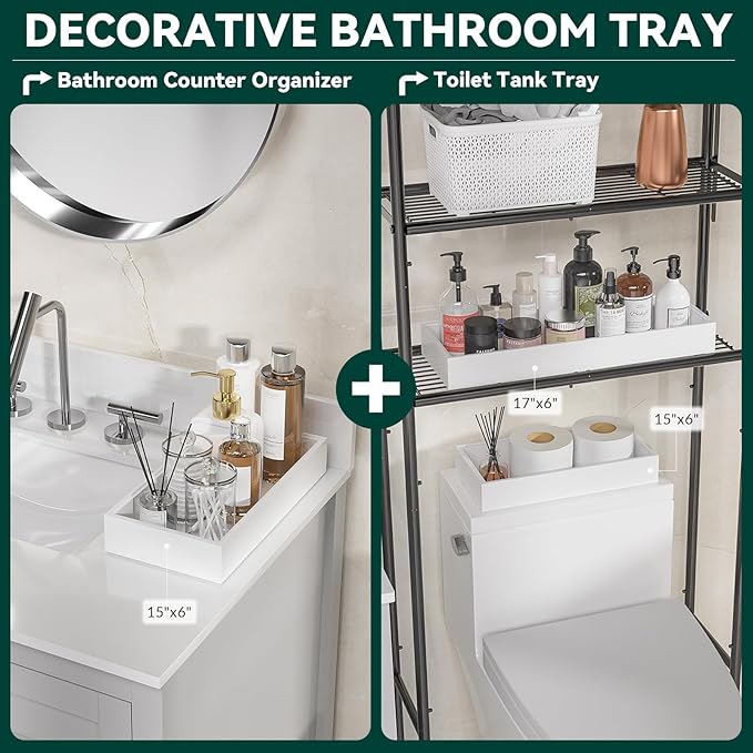 Bamboo Drawer Organizer, Cutlery Silverware Organizer for Kitchen Drawer, Stackable Utensil Organizer, 2 Pcs Flatware Organizer, Wooden Storage Box Tray (White, 9 X 6 X 2 Inch)