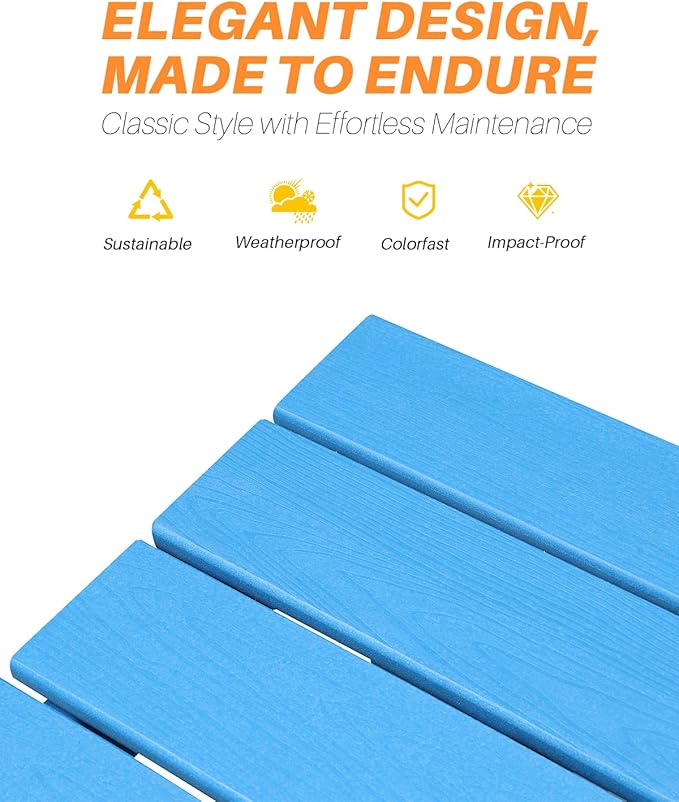 HDPE Outdoor Dining Table, 66.9” Rectangle Patio Dining Table for 6, All-Weather HDPE Outdoor Table with 2.2” Umbrella Hole, HDPE Patio Furniture for Deck, Backyard, Garden, Pool, Sky Blue