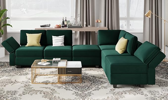 Belffin Modular Sofa Middle Module with Storage for Modular Sectional Sofa Couch Velvet Accent Armless Chair Green