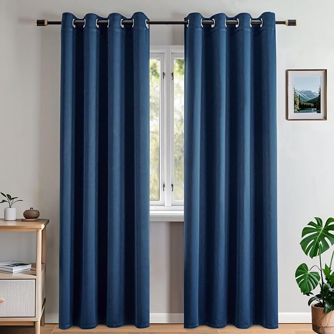 Blackout Curtains 96 Inches Long for Bedroom, Thermal Insulated Blackout Curtains 2 Panels Set, Solid Grommet Privacy Room Darkening Drapes for Living Room Windows(W52 x L96, Navy Blue)