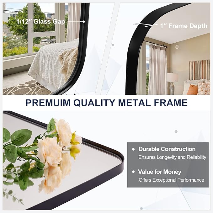 ANDY STAR Oval Mirrors for Bathroom, 30x48’’ Black Oval Mirror for Bathroom, Oblong Mirrors with Black Metal Frame Pill Shaped Mirror Wall Mounted Horizontal or Vertical