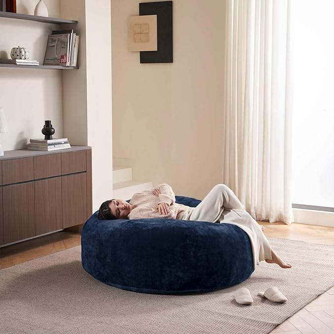 4FT Large Bean Bag Chairs,Big Adult Size Memory Foam Beanbags with Filler Included,Machine Washable Corduroy Cover,Ultra Soft Plush Gaming Bing Bag Puff Chair for Dorm, Living Room & Bedroom (Blue)