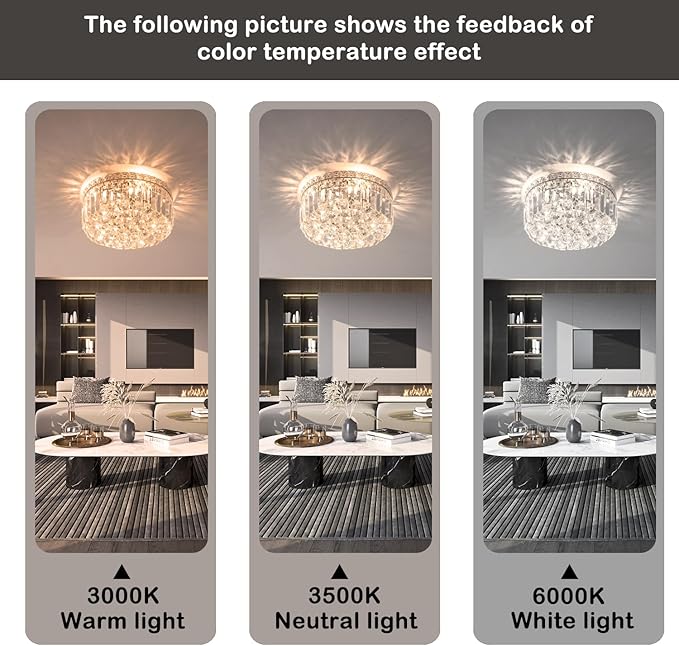 4-Light Crystal Flush Mount Chandelier Light Fixture with K9 Crystals Modern Ceiling Lights Elegant Pendant Lamp for Bedroom,Hallway,Bar,Living Room,Dining Room,H5.9 xW13.7(Bulbs Not Included)