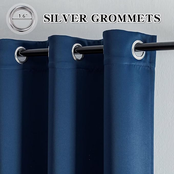 Blackout Curtains Custom Size for Bedroom 1 Panel, Thermal Insulated Blackout Curtains, Solid Grommet Privacy Room Darkening Drapes for Living Room Window (Customsize, Navy Blue)