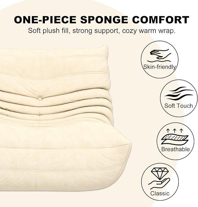 Bean Bag Chair for Adults, Lazy Floor Sofa Couch - Adult Size with Soft Waterproof Fabric for Living Room, Apartments, Reading Corner, Gaming, and Movie Venue (White)