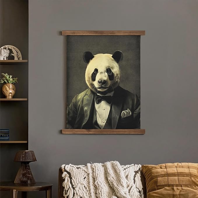 American Art Decor Hanging Linen Dapper Suit Panda Tapestry Vintage Animal Wall Art Hanging