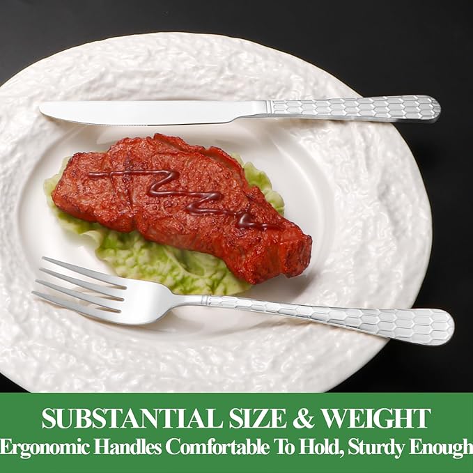 40 Pcs Silverware Set for 8 with Water Cube Handle design, Food Grade Stainless Steel Flatware Set, Eating Utensils Sets Include Fork/Knife/Spoon, Reusable Cutlery Set, Dishwasher Safe