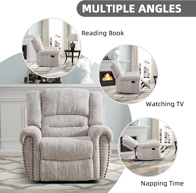CANMOV Manual Recliner Chair Set of 2, Classic and Traditional Manual Recliner Chair with Comfortable Arms and Back Single Sofa for Living Room, White Grey