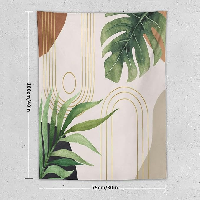 Abstract Boho Tapestry, Mid Century Tropical Tree Leaves Modern Geometric Arch Bohemian Botanical Tapestry, Home Aesthetic Wall Hanging Art Decor for Living Room Bedroom Dormitory 40x60 Inch