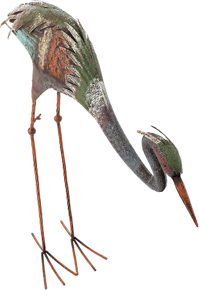 Alpine Corporation 30" Tall Outdoor Rustic Metal Bowing Crane Statue Yard Art Decoration