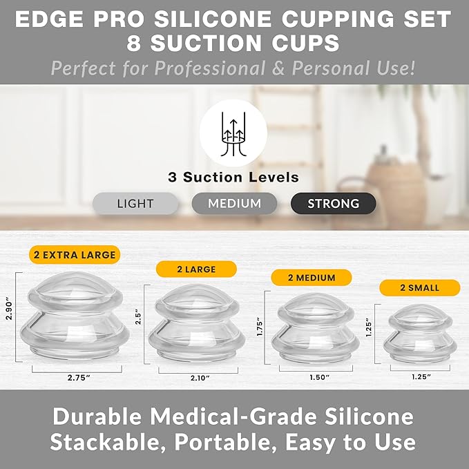 8 Edge Cups Silicone Cupping Therapy Set Professional Massage Cupping Cups for Cupping Therapy Cupping Kit for Massage, Myofascial Release, Cellulite Reduction (Lure Clear)