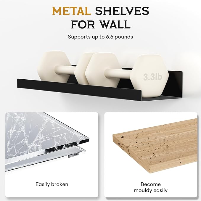 4 Pack Floating Shelves for Wall Storage, Metal Black Hanging Shelves for Living Room/Kitchen/Bedroom/Bathroom Decor, Set of 4 Organizer for Display, Perfume & Book Shelf Wall Mounted