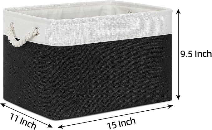 Bidtakay Black Storage Baskets for Shelves [3-pack] Collapsible Organizer Baskets for Laundry Storage 15 X 11 X 9.5 Inches Dog Toy Bins Fabric Storage Bins for Bedroom Home Storage
