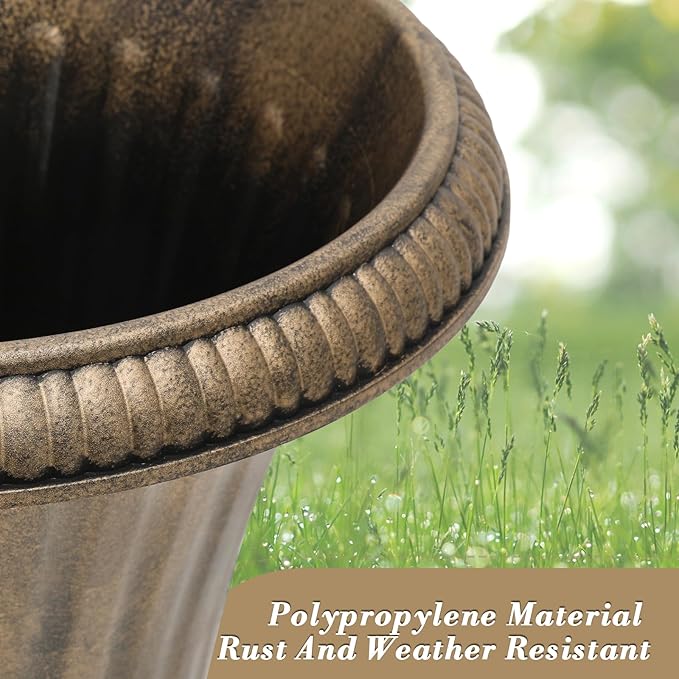 Athena Collection 20''H Garden Plastic Urn Vintage Tall Planter Urn Patio Large Flower Pot Porch Planter Large Planter for Indoor Outdoor Plant, Bronze