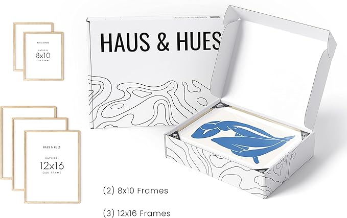 HAUS AND HUES Collage Frames For Wall - Set of 5 Photo Gallery Frames, Picture Frames Collage Wall Decor, Assorted Photo Frame Set, Stair Picture Frame Set Wood, (Two 8x10, Three 12x16 Beige)