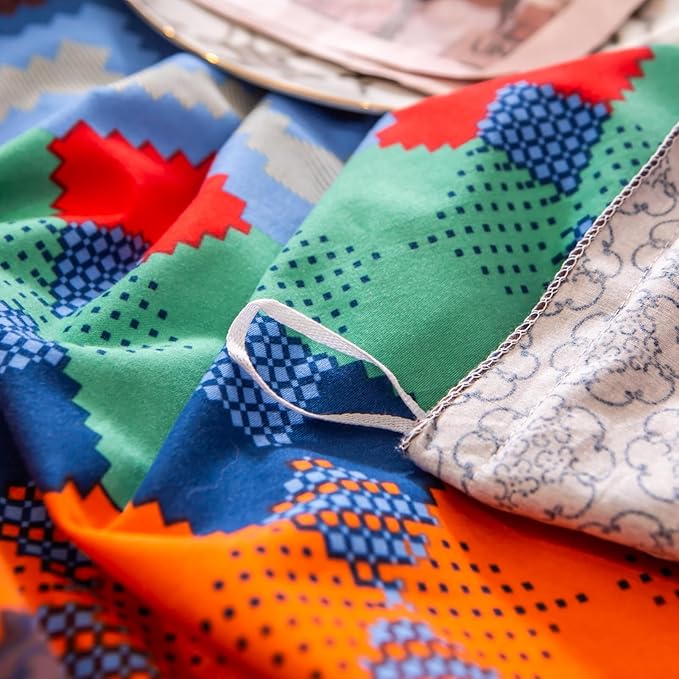 ABREEZE Bohemian Duvet Cover Set Colorful Brown Boho Retro Bedding Set Damask Paisley Cotton Duvet Cover Tribal Reversible Bedding Exotic Style Comforter Cover 3-Piece Queen