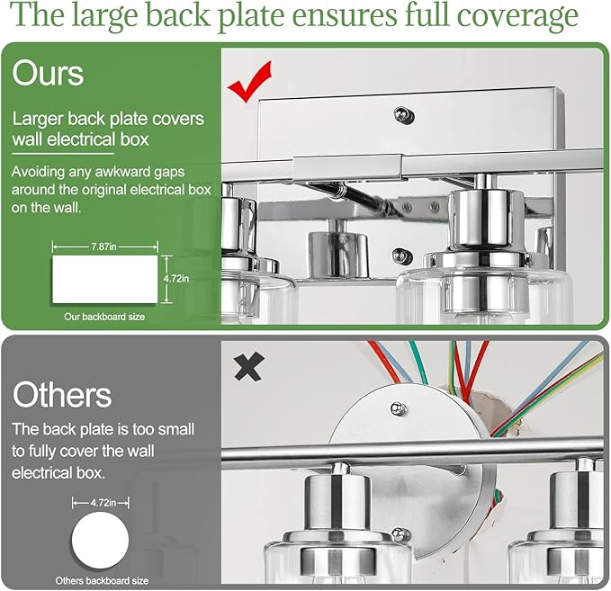 4 Light Bathroom Light Fixtures, Chrome Vanity Lights with Clear Glass Shades, Modern Bathroom Light Fixtures Over Mirror, Modern Bathroom Wall Lamp for Mirror Living Room Cabinet