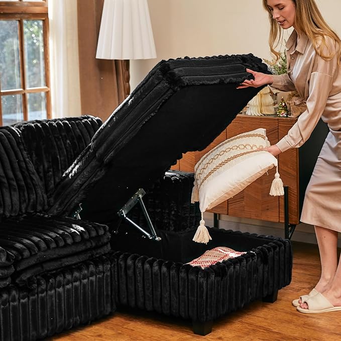 Belffin Oversized Sofa Bed Modular Sectional Sleeper Sofa with Pull Out Bed L Shaped Couch with Storage Chaise Black Couch