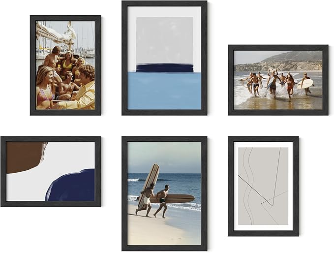 HAUS AND HUES Black Oak Wood Gallery Wall Tabletop Frames Made with Real American Oak and Shatter-free Plexiglass - Set of 6 (Four 4x6, Two 5x7, Framed Black)