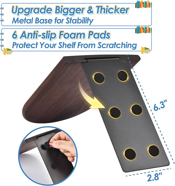 Book Ends, Sturdy Wooden Bookends for Shelves - Heavy Duty Non-Slip Book Organizers, Decorative Bookend Holders for Home Office, Library, Black Walnut Universal Economy Bookend, Medium, 1 Pair