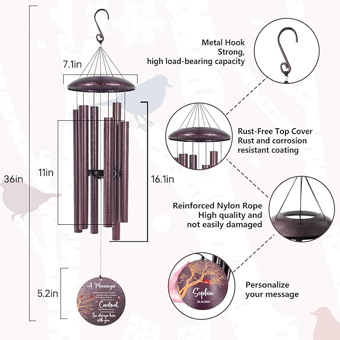 ASTARIN Outside Wind Chimes for Loss of Loved one, Personalized Sympathy Gift for Loss Mother/Father, Windchimes Outdoors Condolences Gift for Women/Men, Garden Decoration, 32 inch