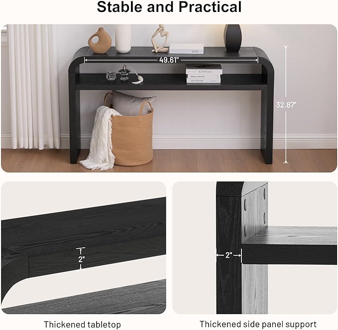BECHAEO 59-Inch Long Console Table, 2-Tier Thickened Narrow Entryway Table, Farmhouse Console Tables Behind Couch, Retro Industrial Hallway Accent Tables for Living Room, Entrance