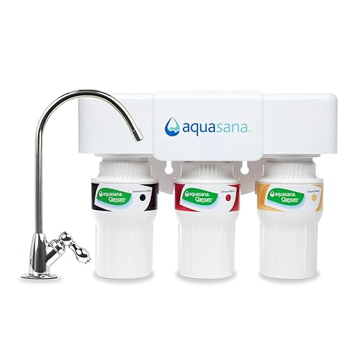Aquasana Under Sink Water Filter System - Reduces PFAS, Lead, & Chlorine in Drinking Water - Under Counter Claryum Filtration for Kitchen - 3-Stage - Chrome Faucet - AQ-5300.56