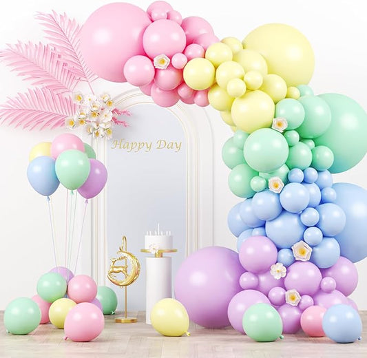 130pcs Pastel Balloons Different Sizes 18" 12" 10" 5" Macaron Latex Balloon Garland Arch Kit for Birthday Easter Baby Shower Graduation Wedding Gender Reveal Anniversary Party Decorations
