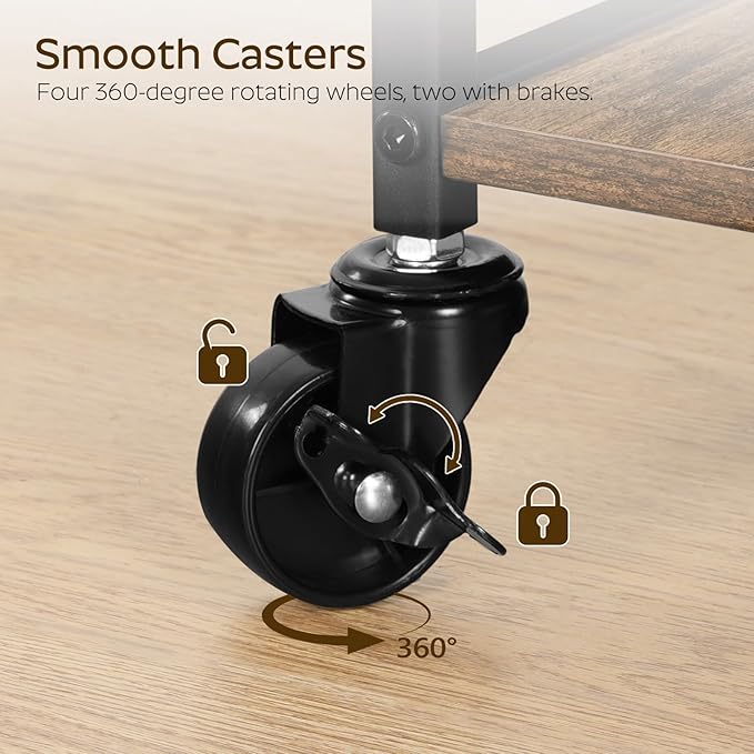 Bar Cart, 3-Tier Bar Cart for The Home, Home Bar Serving Cart with Glass Holders, Beverage Cart for Kitchen, Dining, Party Room, Rustic Brown and Black BC03BR