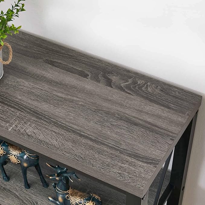 BON AUGURE Rustic Sofa Table Behind Couch, Industrial Console Tables for Entryway, 3 Tier Wood Shelves Entry Table with Storage for Foyer, Hallway, Front Door (47 Inch, Dark Grey Oak)