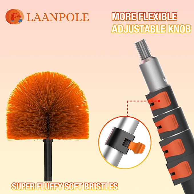 20FT (26FT Reach) Cobweb Duster with Extension Pole, Spider Web Brush for Cleaning Extendable, Professional Ceiling and Corner Dusters for Outdoor Indoor Use