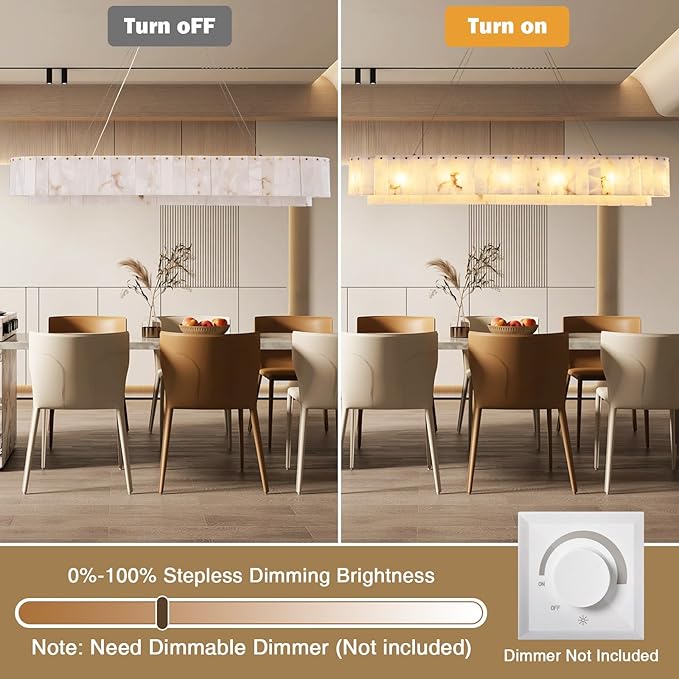 Alabaster Rectangular Chandelier, L54in Modern Dining Room Chandelier Over Table, Adjustable Chandeliers Light Fixture for Living Room, Kitchen Island