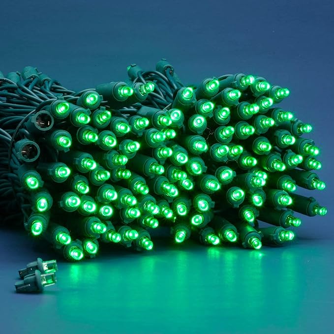 200 Count Green Wide Angle LED Christmas Lights, 66 ft Green Wire UL Certified Commercial Grade 5mm Holiday String Light Set (Green)