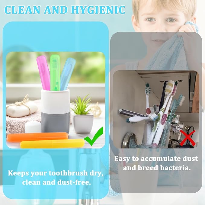 SIKEMAY 100 PCS Toothbrush Holder Bulk, Toothbrush Case Cover, Portable Plastic Dust Proof Breathable, Holder for Travel, Bathroom, Indoor, Outdoor, Trip, Camping, School