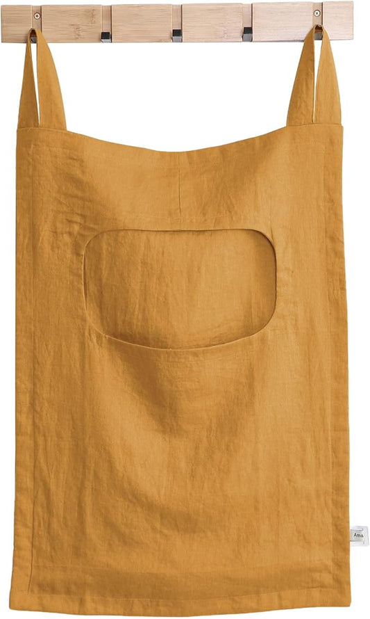 Amazhiyu 100% Linen Door Hanging Laundry Hamper Bag, 19x27 Inches Yellow