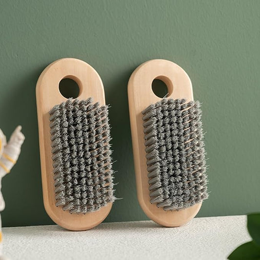 2 Pcs Wood Laundry Brush, Clothing Stain Remover Scrubber, Soft Bristle for Scrubbing Out Tough on Delicate, Easy to Grip Hand Washing Clothes