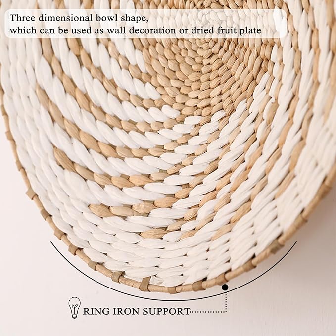 7 Pack Boho Wall Basket Decor - Seagrass Rattan Wicker Wall Decor Round Handmade Hanging Rustic Flat Elegant Wall Art for Farmhouse Living Rooms Bedrooms Display Table Settings Kitchen Home