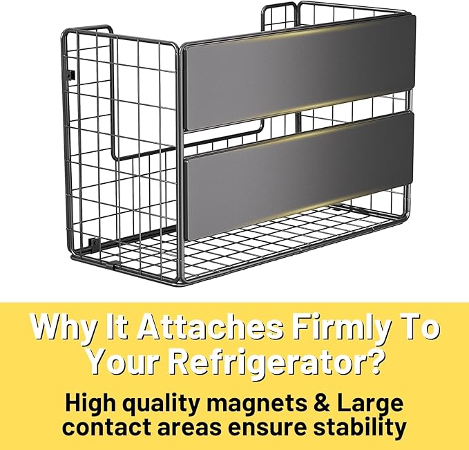 2 Set Magnetic Shelf for Fridge, Fruit Potato & Onion Storage Bins, Pantry Organizers & Storage, Large Container Magnetic Basket for Refrigerator, Kitchen Counter, Cabinet, Magnetic Fridge Organizer