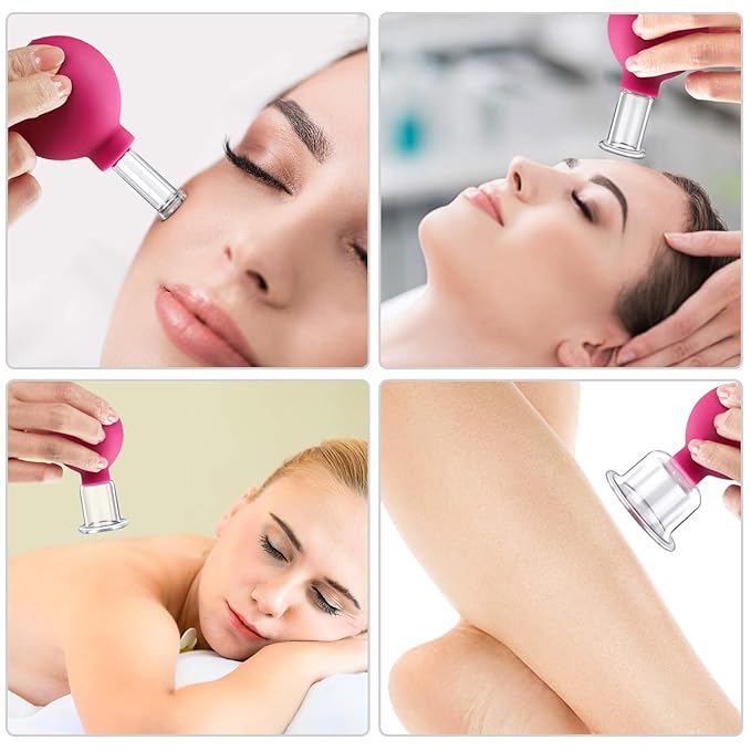 4 Size Facial Cupping Therapy Set Glass, Eye Face Vacuum Massage Anti Cellulite Cup - Silicone, for Beauty Body Cup Lymphatic Fascia Massager (Gift Box Packaging-red)