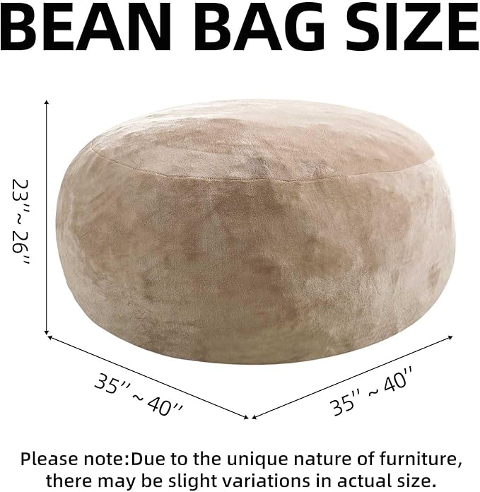 Bean Bag Chair 3Ft, Memory Foam Filled, Large Beanbag Chairs for Adults and Teens, Soft Sofa with Removable Flannel Cover, Round Couch for Living Room Bedroom College Dorm (Apricot, 3FT-36×36"×24")
