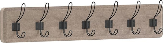 HBCY Creations Weathered Solid Wood Wall Mounted Coat Rack with Shelf, 7 Hooks, 34" Long - Kitchen, Mudroom, Entryway, Bathroom - Includes Mounting Hardware, Coat Hanger, Dog Leash Hooks, Towel Rack