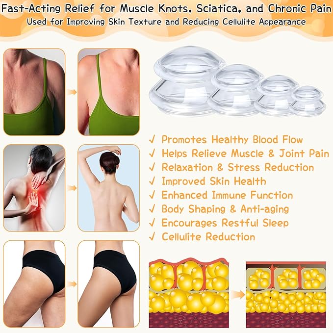 16 Pcs Silicone Cupping Therapy Sets 4 Sizes Professional Massage Cupping Cups Chinese Massage Therapy for Studio Household Joint Muscle Nerve Pain Body Sculpt Cup for Cellulite Reduction